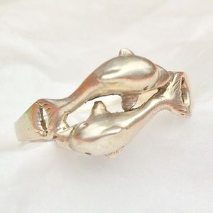 Sterling Silver 925 Double Dolphin Ring